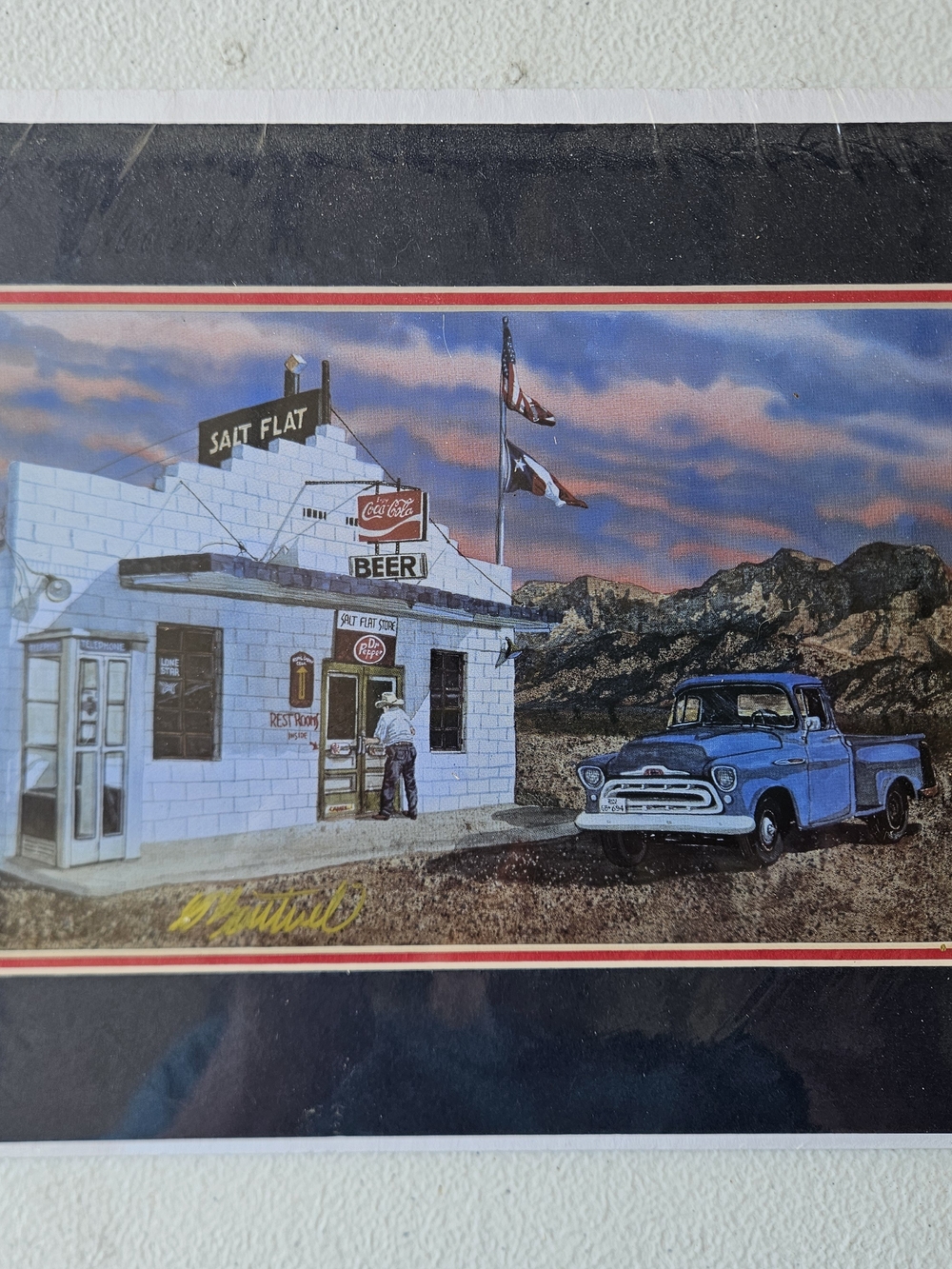Vintage Blue Pickup at Salt Flat Gas Station Wall Art Print